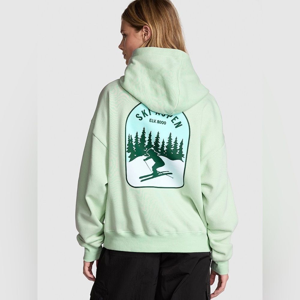 PINK Victoria's Secret Ivy Fleece Campus Hoodie Mint Aspen Ski Size Large